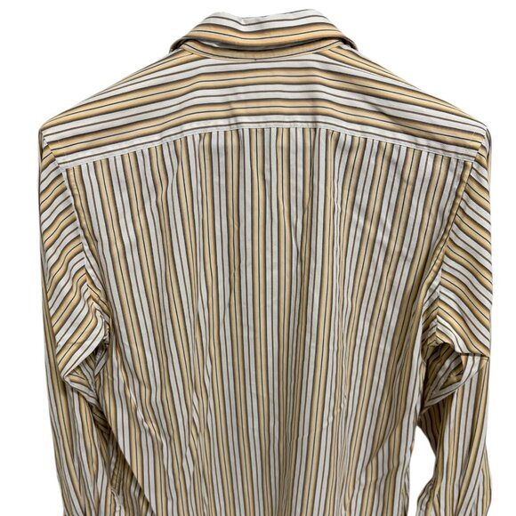 Thomas Dean Mens XL/TG Button Down Shirt Taupe Striped Flip Cuffs - Picture 6 of 6
